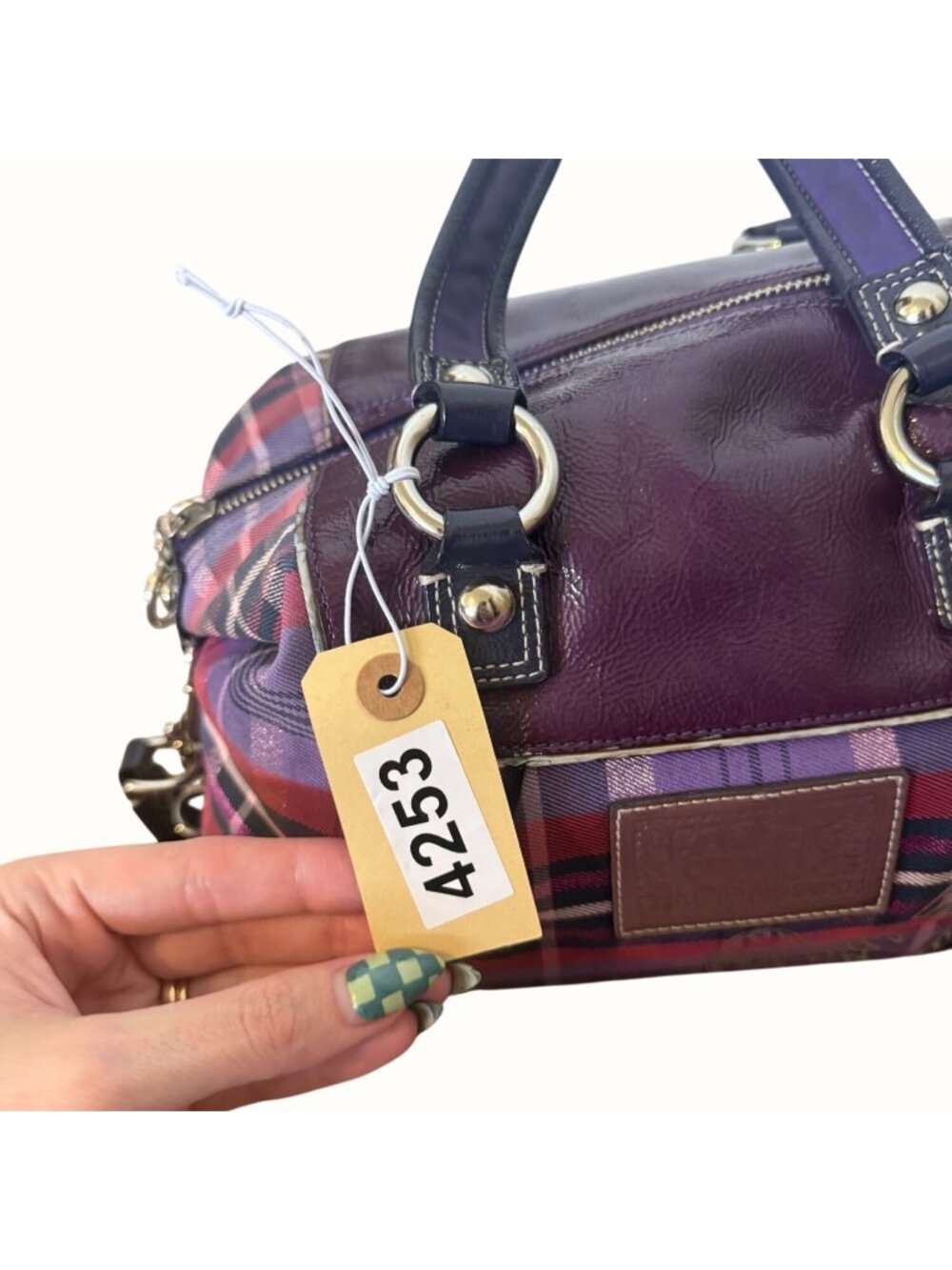 Coach Poppy Purple Tartan Plaid Limited Ed Bag W Purple Patent Leather No 15884 - Picture 11 of 11